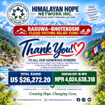 Himalayan Hope Network Sends $26,272.20 to Nepal for Rasuwa–Bhotekoshi Flood Relief
